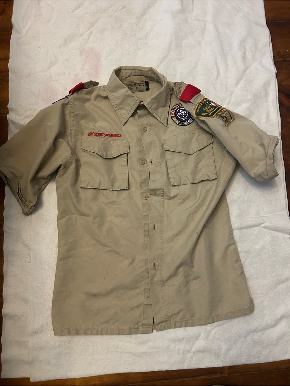 Boys' Short-Sleeve Button-Down Shirt - Khaki - Boy Scouts of America youth large
